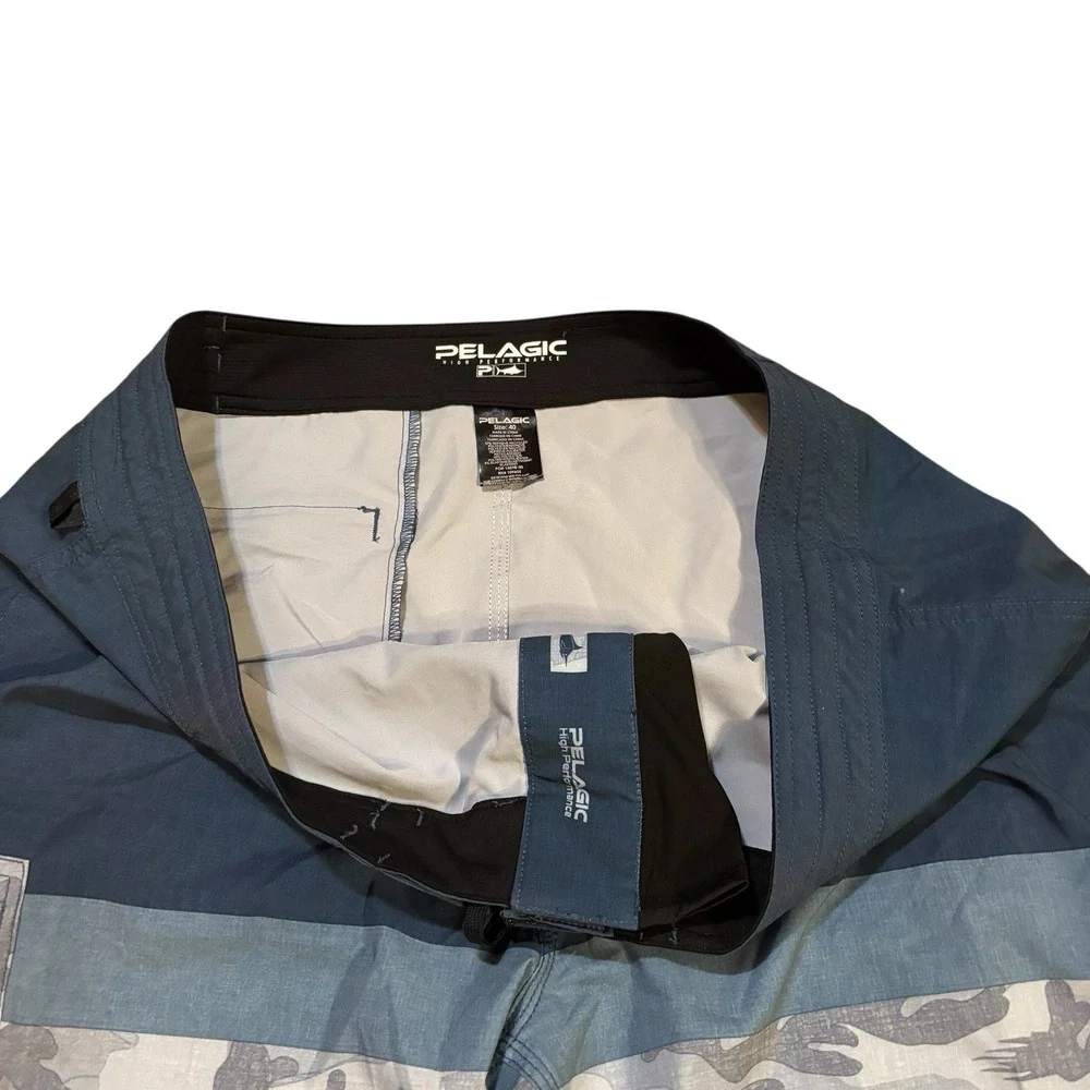 Pelagic‎ Blue Water Board Shorts Blue Camo Mens 40x10 Beach Summer Fishing